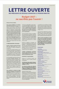 « Budget 2027 : ne sacrifiez pas l’avenir ! » – 15 présidentes et présidents interpellent le Premier ministre